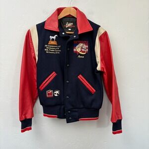 Dehen Varsity Jacket Women Size XS Red Blue Equestrian Horse Embroidered Leather